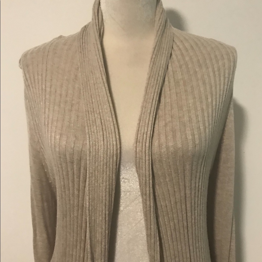 Beige Ribbed Cardigan - Picture 2 of 6